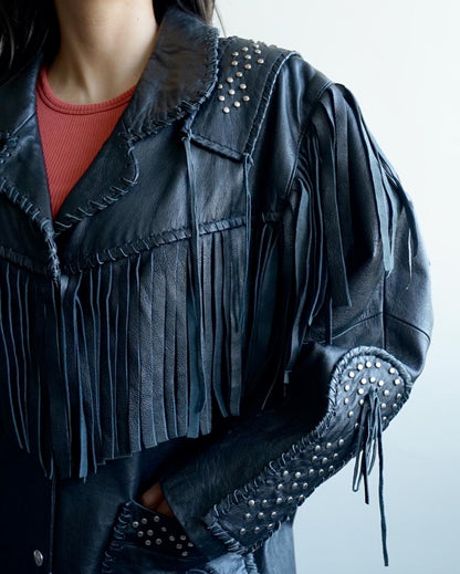 Vintage 80s fringes leather jacket size M cowgirl western