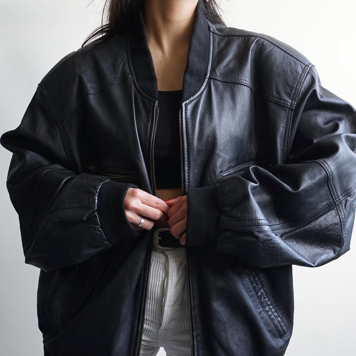 Vintage 80s Leather Bomber Jacket Size XL