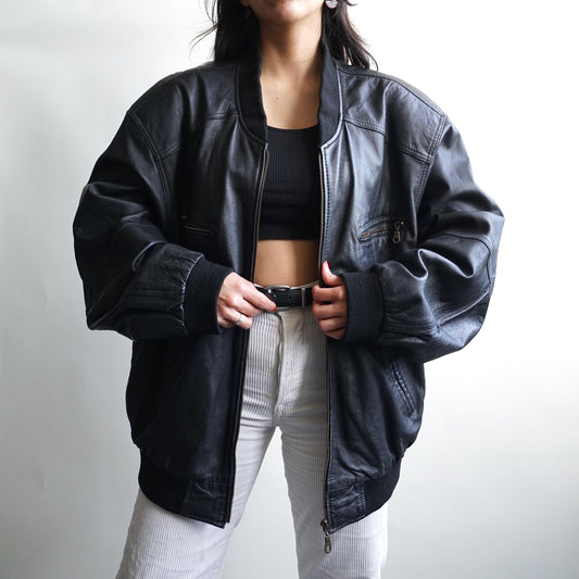 Vintage 80s Leather Bomber Jacket Size XL