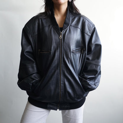 Vintage 80s Leather Bomber Jacket Size XL