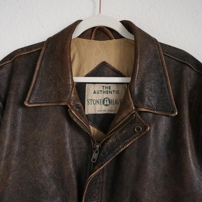 Vintage Leather Bomber Jacket Size XL-XXL
