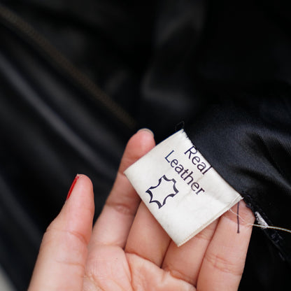 Vintage Leather Bomber Jacket black oversized