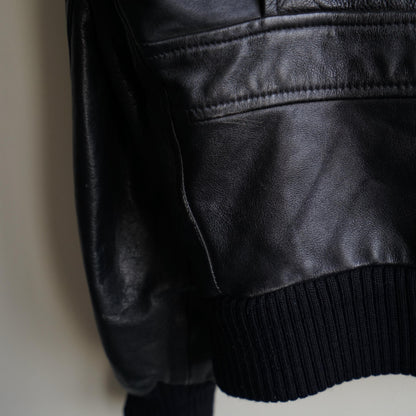 Vintage Leather Bomber Jacket black oversized