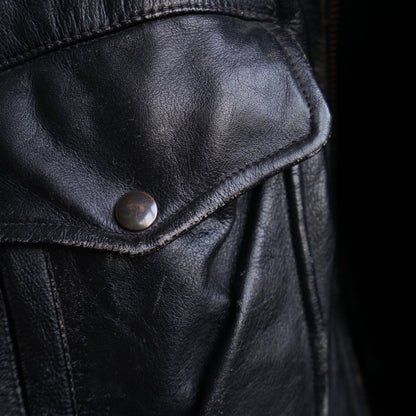 Vintage Leather Bomber Jacket black oversized