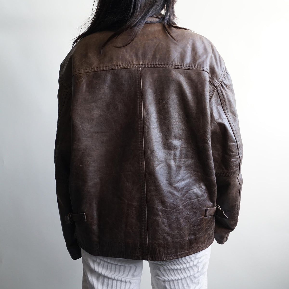 Vintage Leather Bomber Jacket Men Size M