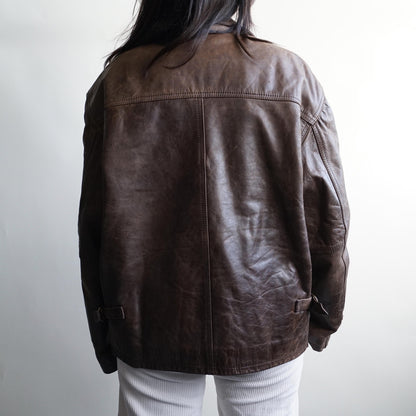 Vintage Leather Bomber Jacket Men Size M