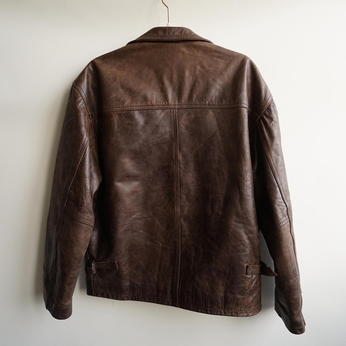 Vintage Leather Bomber Jacket Men Size M
