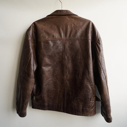 Vintage Leather Bomber Jacket Men Size M