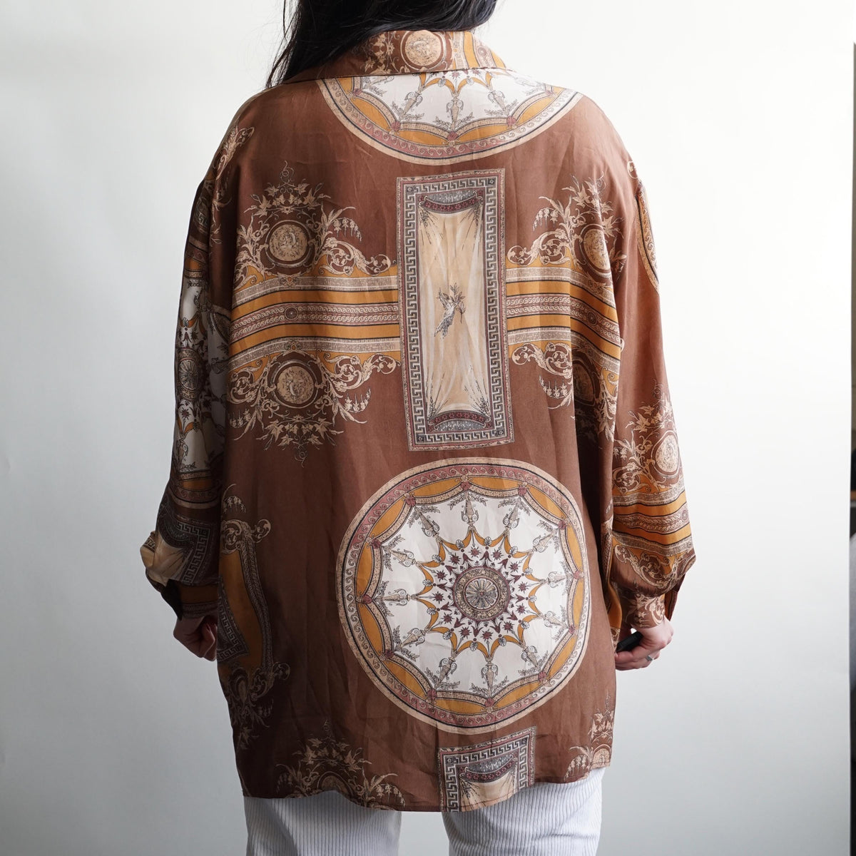Vintage 80s Silk Blouse size L baroque print