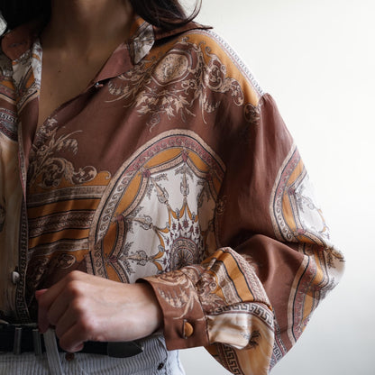 Vintage 80s Silk Blouse size L baroque print