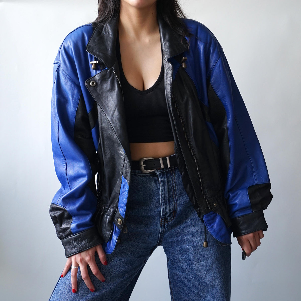 Vintage 80s leather jacket size M biker