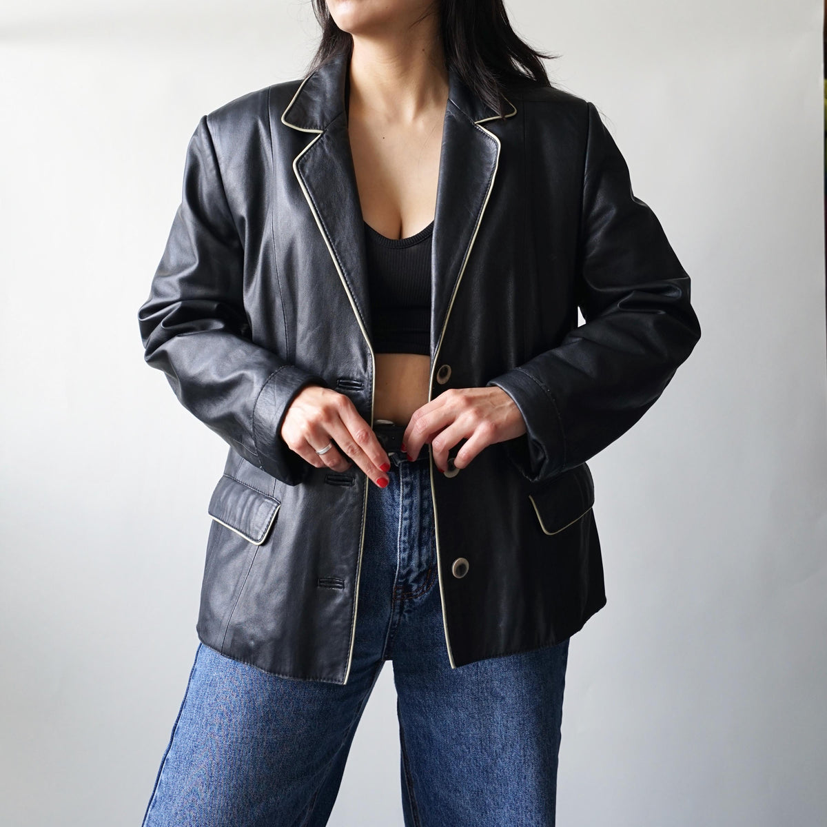 Vintage 90s leather jacket size S black