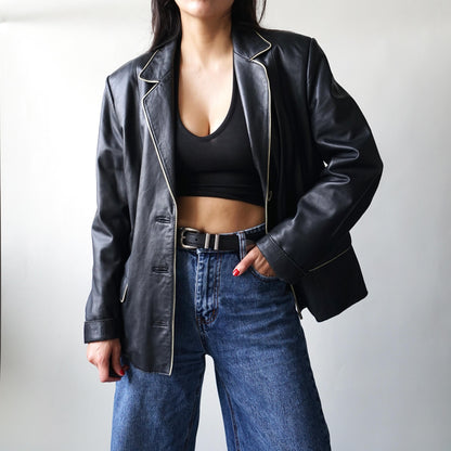 Vintage 90s leather jacket size S black