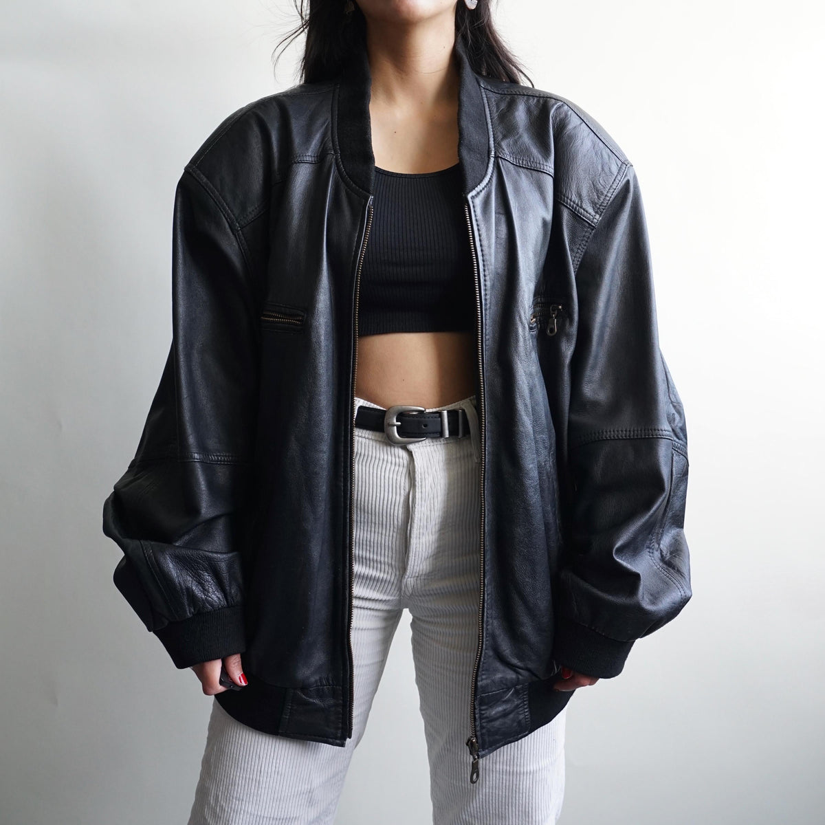 Vintage 80s Leather Bomber Jacket Size XL