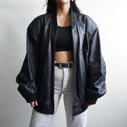 Vintage 80s Leather Bomber Jacket Size XL