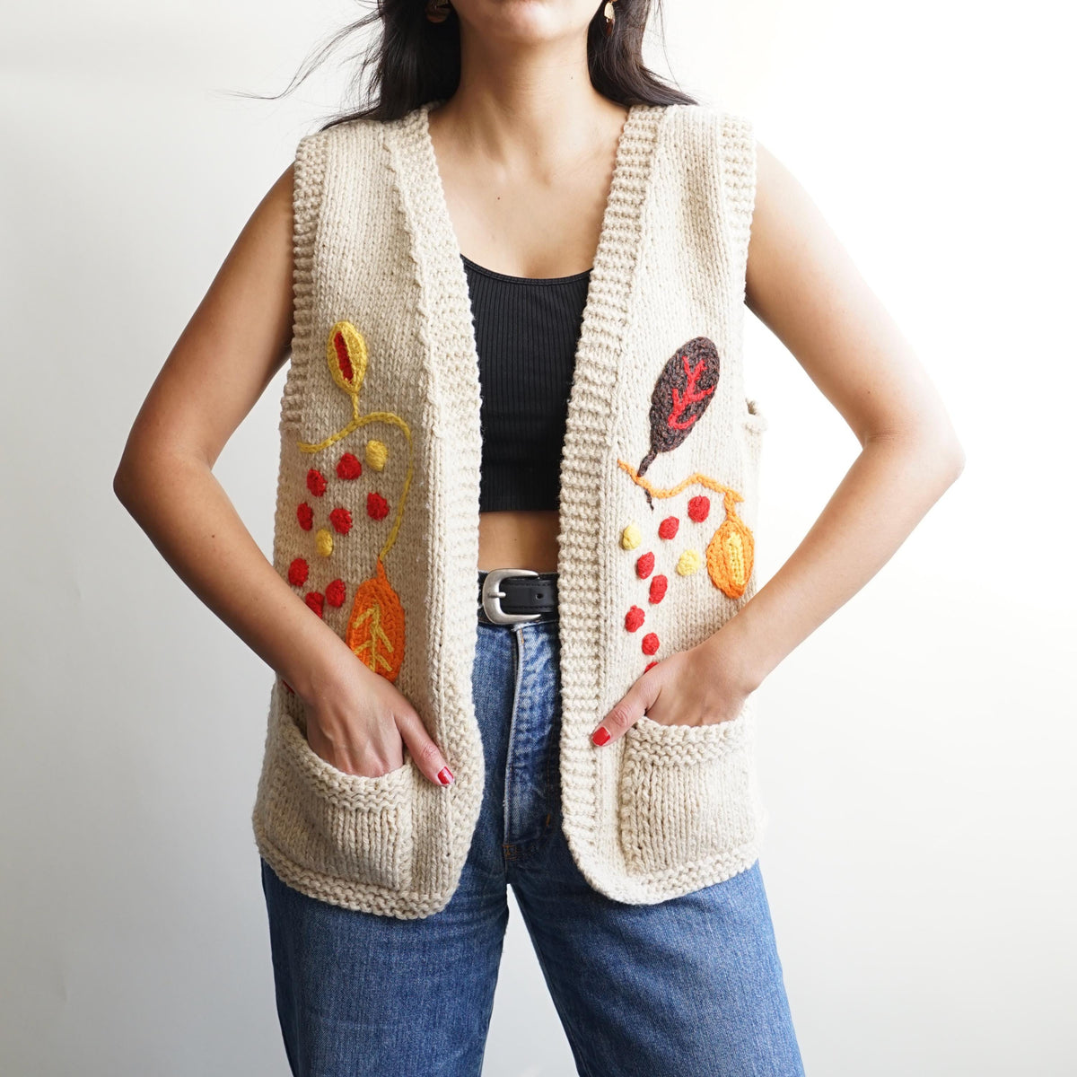 Vintage 70s Vest size M cream wool