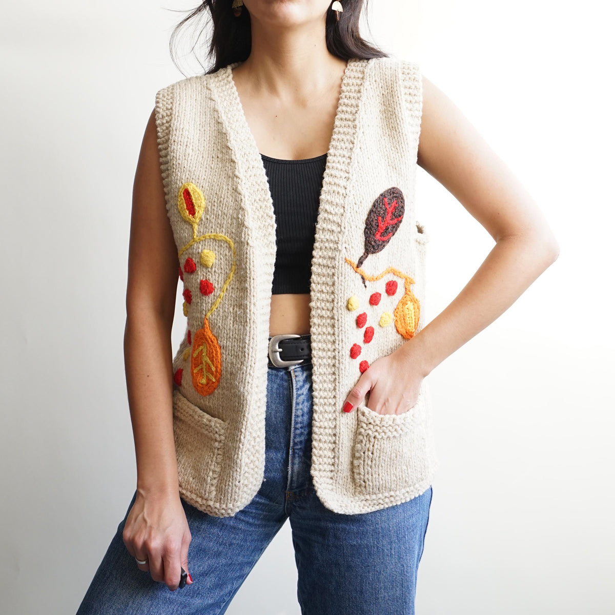 Vintage 70s Vest size M cream wool
