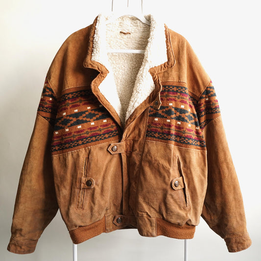 Vintage Leather Bomber Jacket Size XL-XXL