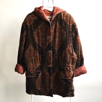 Vintage Baroque Leopard Print Hooded Coat Size L-XL