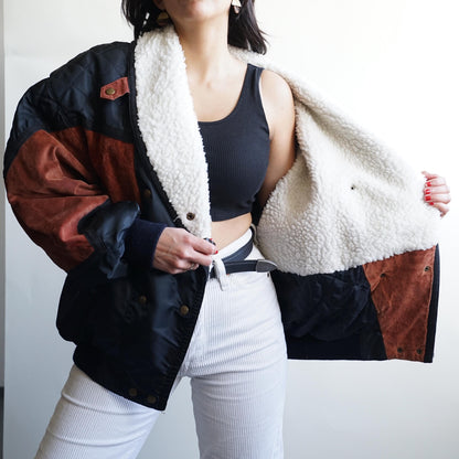 Vintage Leather Bomber Jacket Size L