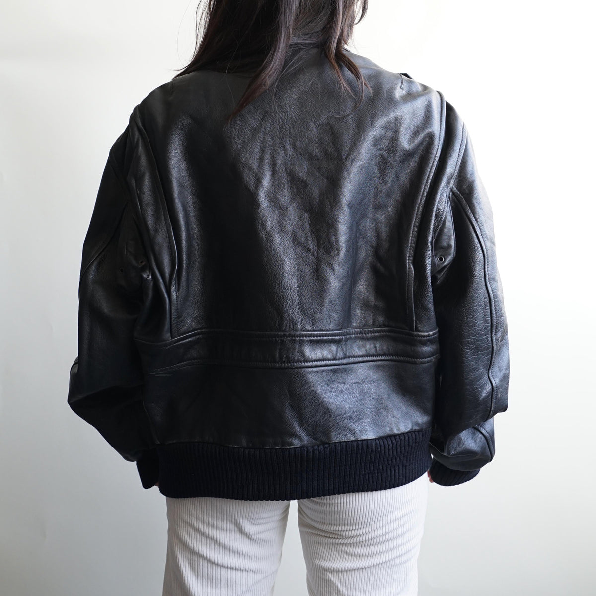 Vintage Leather Bomber Jacket black oversized