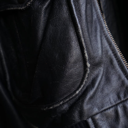 Vintage Leather Bomber Jacket black oversized