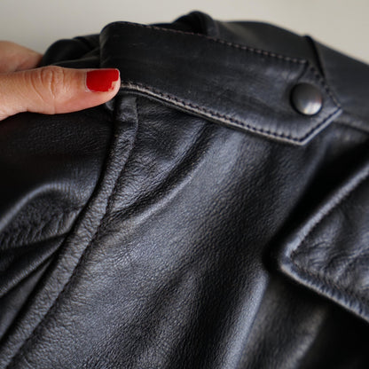 Vintage Leather Bomber Jacket black oversized