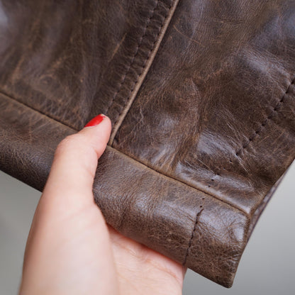 Vintage Leather Bomber Jacket Men Size M