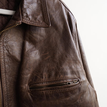 Vintage Leather Bomber Jacket Men Size M