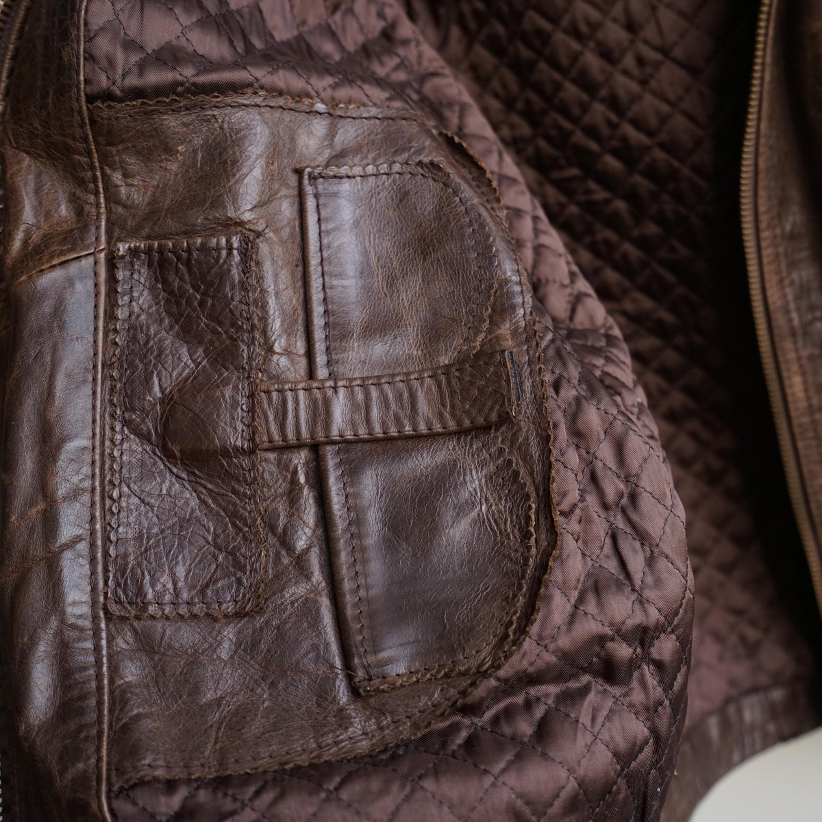 Vintage Leather Bomber Jacket Men Size M