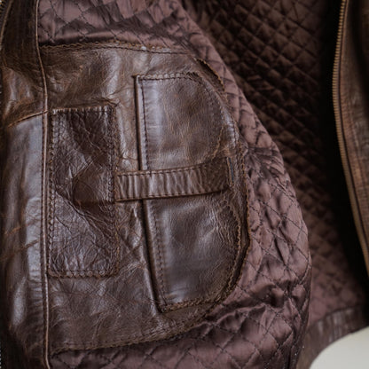 Vintage Leather Bomber Jacket Men Size M