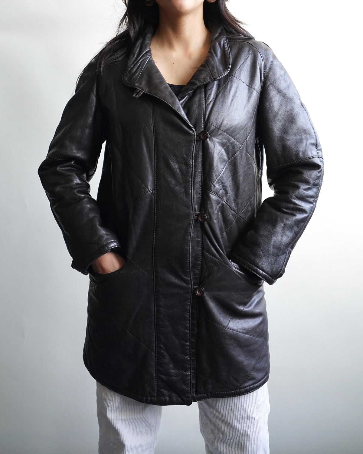 Vintage Leather Coat Size M-L brown