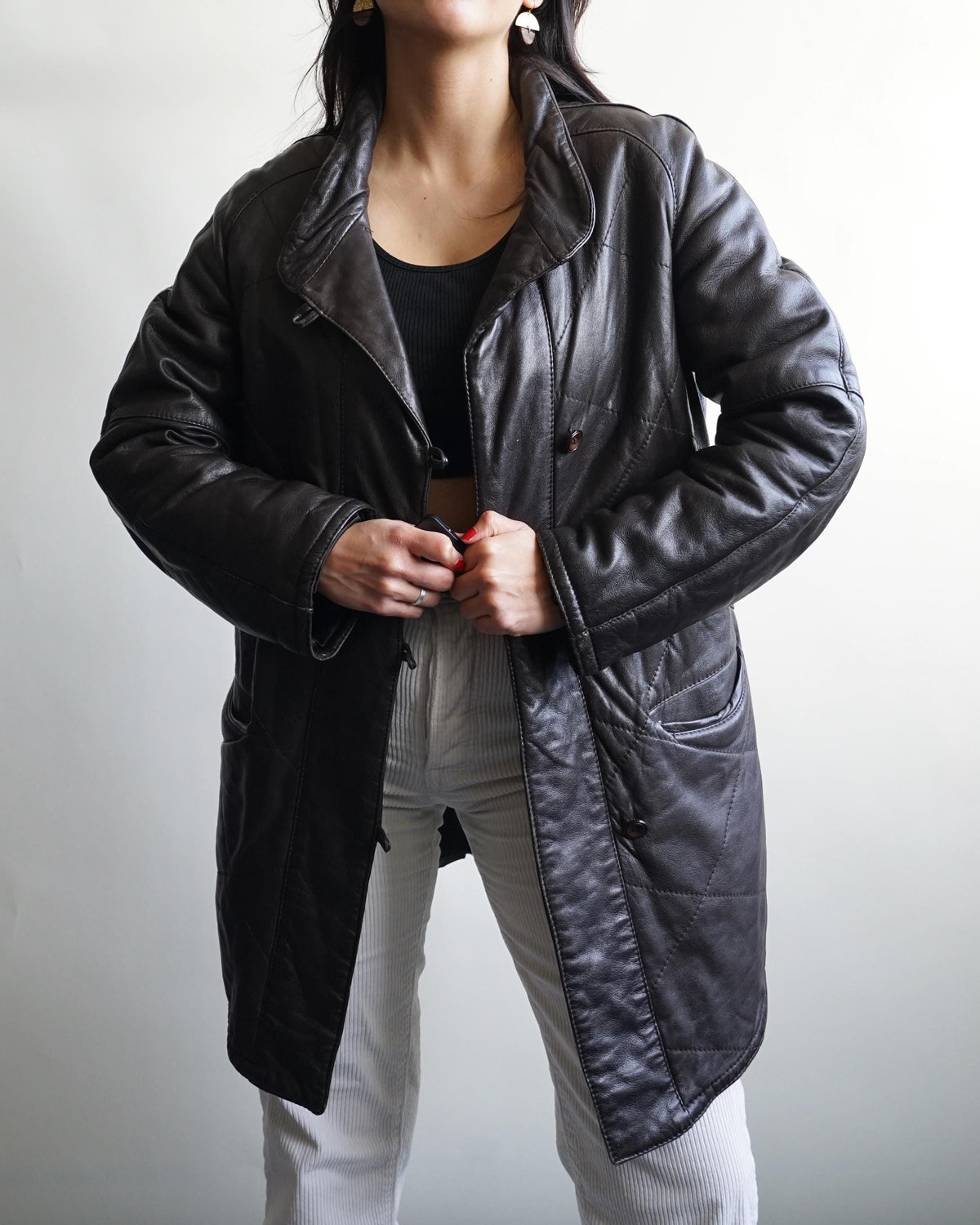 Vintage Leather Coat Size M-L brown