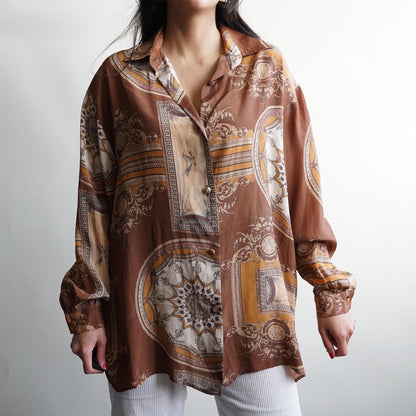 Vintage 80s Silk Blouse size L baroque print