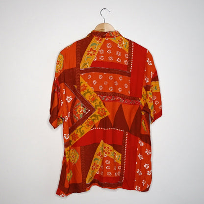 Vintage short sleeved red orange yellow shirt | Button Up 90s shirt | Vintage Unisex 90s Shirt Women Men
