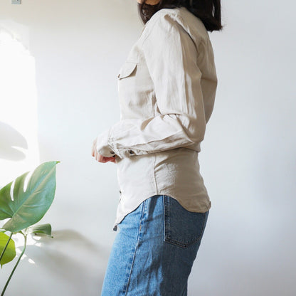 Vintage long sleeved beige Burberry Shirt size XS | Button Up vintage collared Burberry London Blouse women
