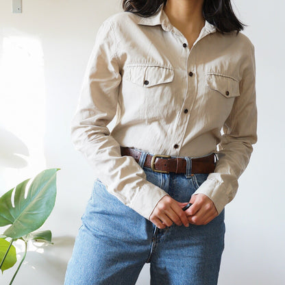 Vintage long sleeved beige Burberry Shirt size XS | Button Up vintage collared Burberry London Blouse women