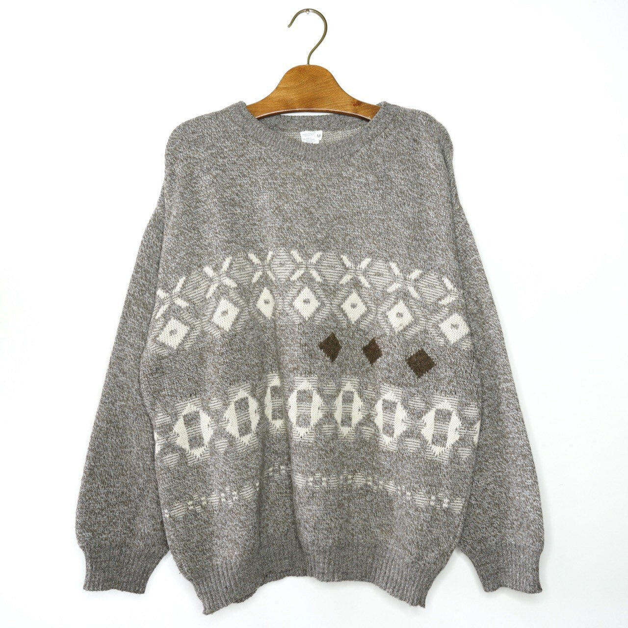 Vintage brown light grey Pullover Size M-L  wool knitwear unisex sweater jumper