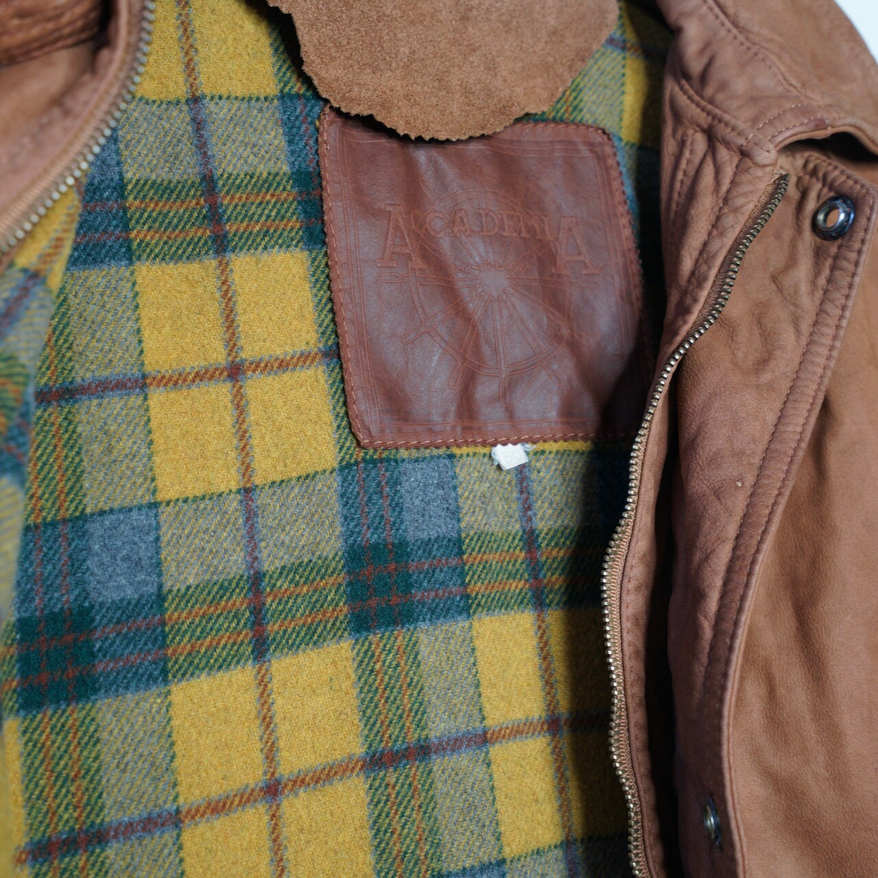 Vintage brown suede Jacket Size M-L flannel checkered lining 90s leather coat