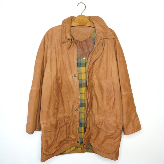 Vintage brown suede Jacket Size M-L flannel checkered lining 90s leather coat