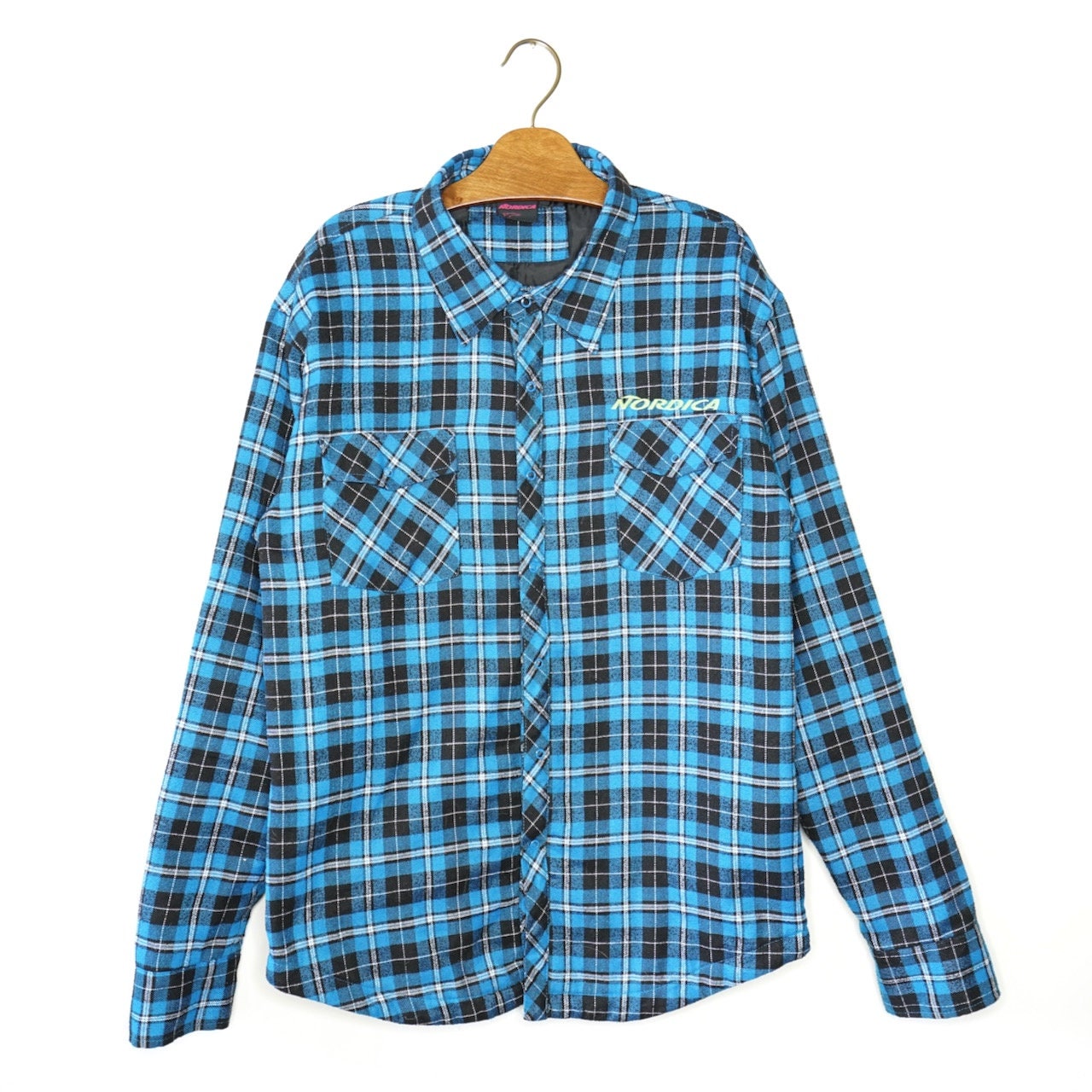 Vintage checkered Flannel Jacket Size L-XL blue black Lumberjack jacket quilted lined flannel shirt
