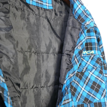 Vintage checkered Flannel Jacket Size L-XL blue black Lumberjack jacket quilted lined flannel shirt