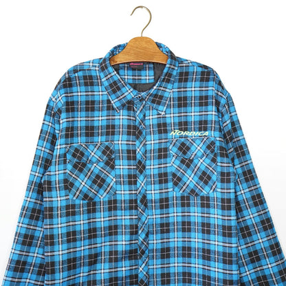 Vintage checkered Flannel Jacket Size L-XL blue black Lumberjack jacket quilted lined flannel shirt