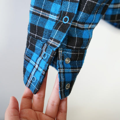 Vintage checkered Flannel Jacket Size L-XL blue black Lumberjack jacket quilted lined flannel shirt