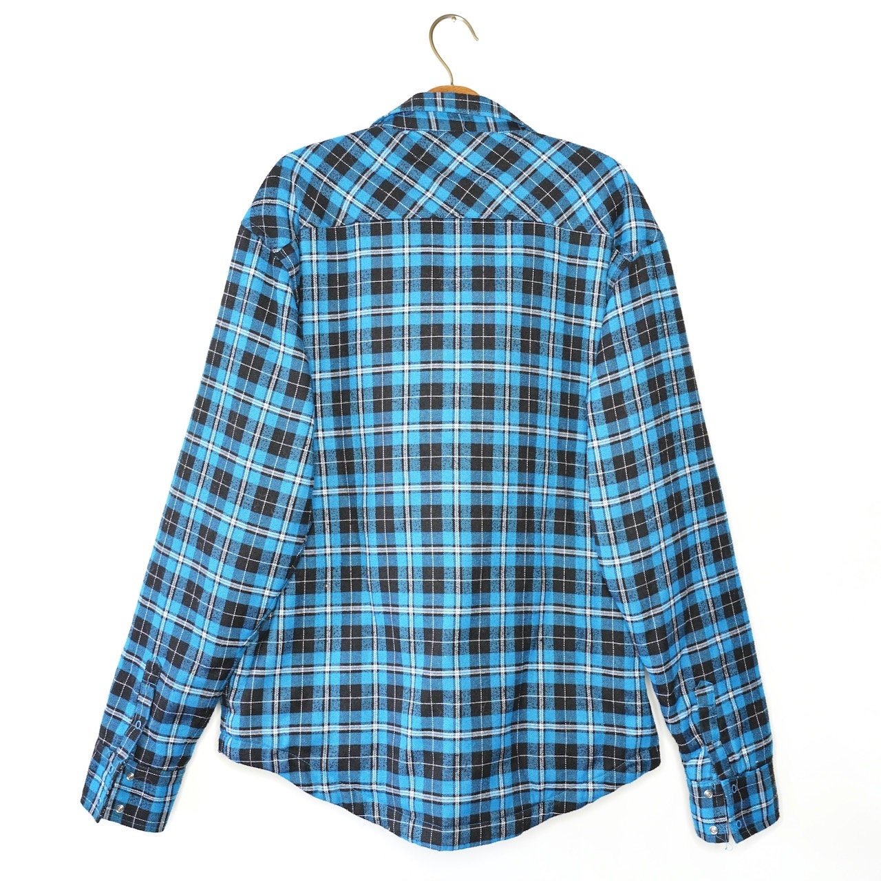 Vintage checkered Flannel Jacket Size L-XL blue black Lumberjack jacket quilted lined flannel shirt