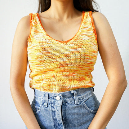 Vintage yellow orange crochet blouse Size S sleeveless crochet top handmade vintage blouse