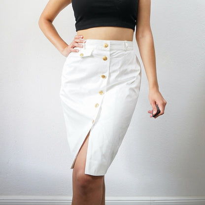 Vintage Escada white Skirt Size S summer skirt button up skirt cotton skirt