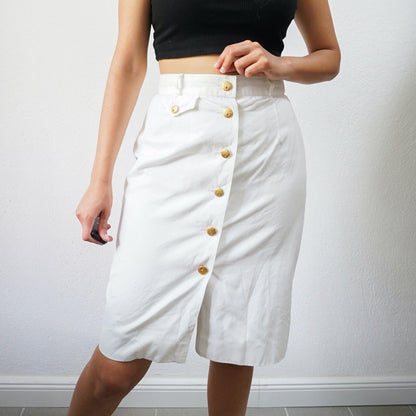 Vintage Escada white Skirt Size S summer skirt button up skirt cotton skirt
