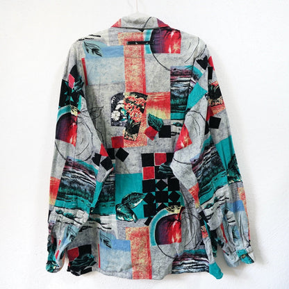 Vintage crazy pattern Shirt size L thick cotton long sleeved shirt colourful shirt