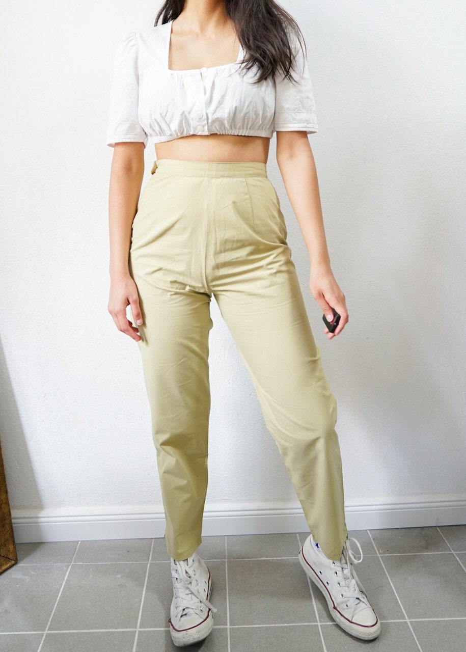 Vintage light green cotton trousers Size XS-S high waisted pants high waist trousers 90s pants